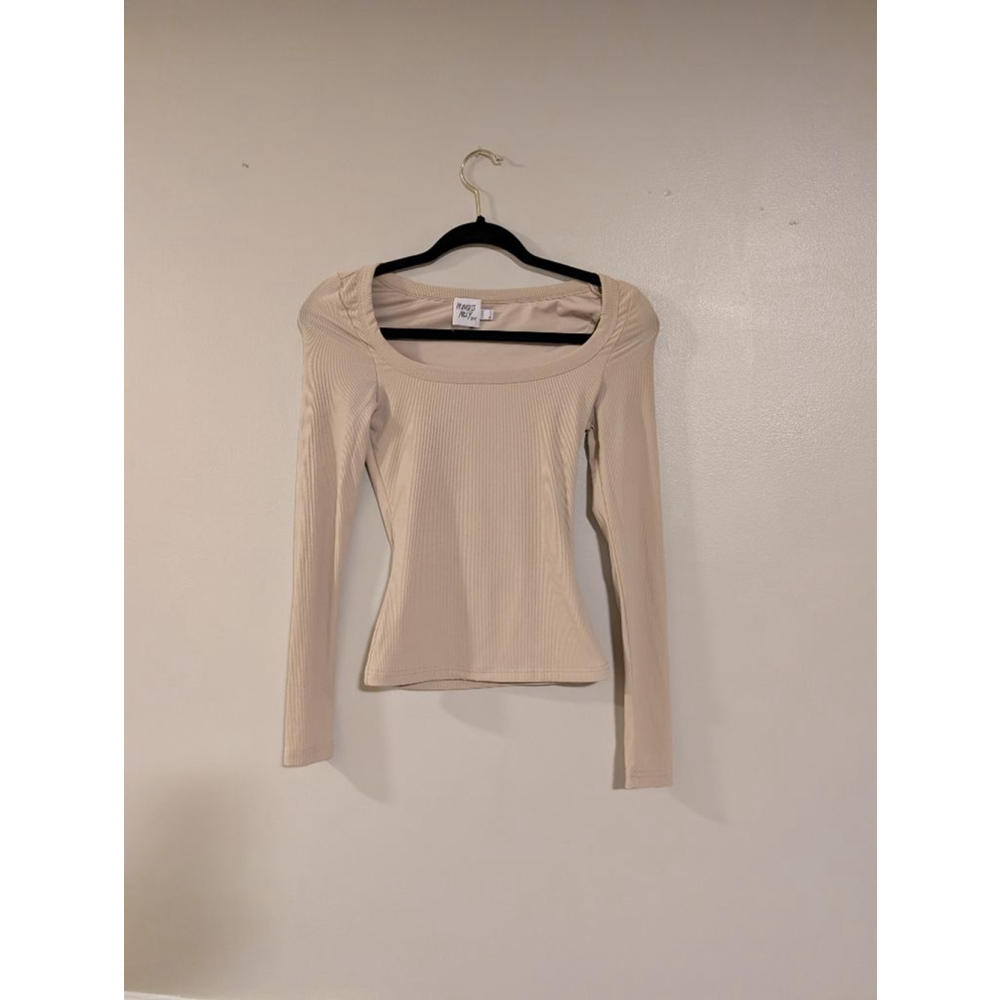 Women's Princess Polly Beige Ribbed Long Sleeve Tee Size 0